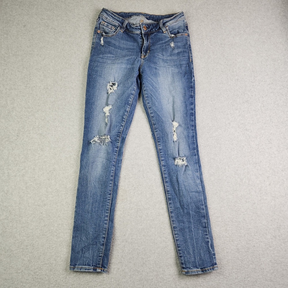 Old Navy Rockstar Jeans Womens 6 Blue Denim Medium Wash Distressed Skinny Leg